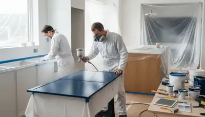 Professional cabinet painting in Houston, TX with humidity-resistant finish for kitchen cabinets