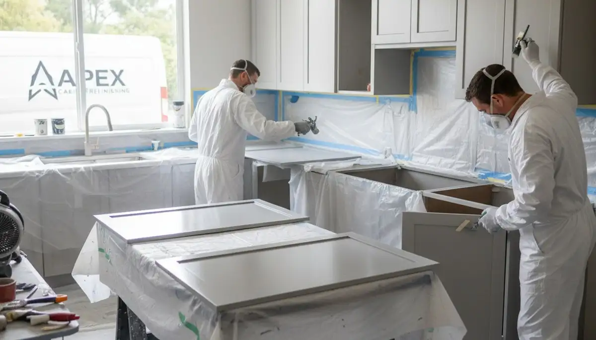 Cabinet painting service in Houston, TX with professional humidity-resistant finish application