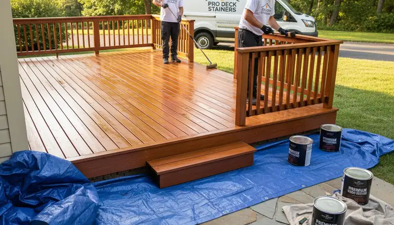 Professional deck staining in Houston, TX protects wood from UV and moisture damage