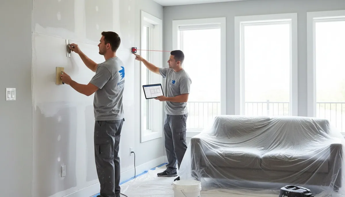 Houston Paint Pros performing drywall repair in Houston, TX for seamless wall patching and texture matching
