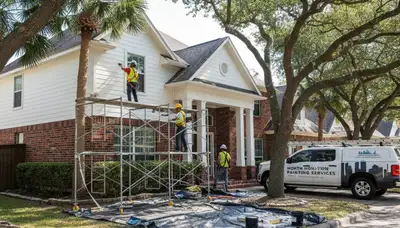 Houston, TX painting service crew preparing a home exterior for professional painting