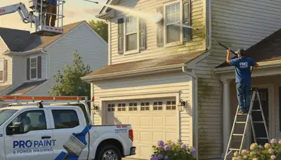 Houston painters pressure cleaning vinyl siding in Houston, TX to remove mold and grime